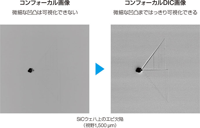 SiCウェハ上のエピ欠陥（視野1,500μm）